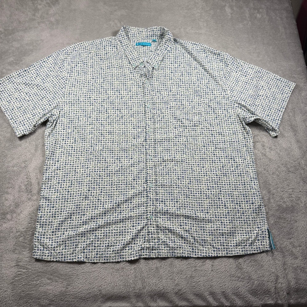 Tori Richard Button Up Shirt Mens 3XL White Blue Green Hawaiian Nylon Spandex